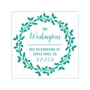 Carimbo Auto Entintado Nome da família Wreath de Natal Endereço de devolu