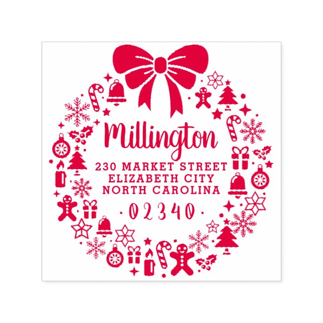 Carimbo Auto Entintado Nome da família Wreath do Arco de Natal Endereço d (Design)