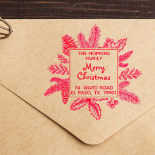 Carimbo Auto Entintado Nome da Família Wreath na Praça de Natal Endereço