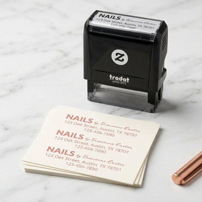 Carimbo Auto Entintado Nome da Sala de Unhas Endereço de Devolução (Nail Salon Name Return Address Self-inking Stamp)