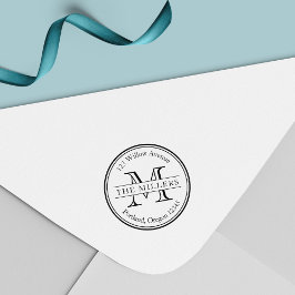 Carimbo Auto Entintado Nome de Borda Redonda do Monograma Moderno Endereç