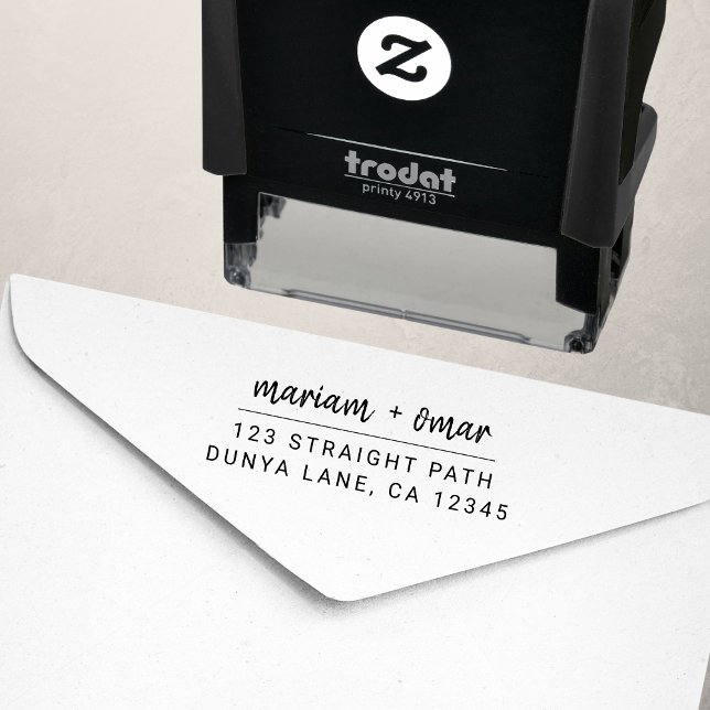 Carimbo Auto Entintado Nome de Casamento com Letra Simples Moderna Endere (Criador carregado)