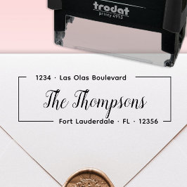 Carimbo Auto Entintado Nome de Família Elegante Script Endereço de Retorn