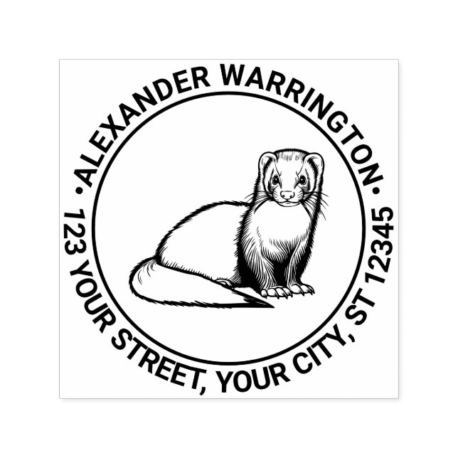 Carimbo Auto Entintado Nome de Furão Fofo Endereço de Devolução (Design)