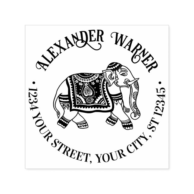 Carimbo Auto Entintado Nome do Elefante Indiano Endereço de Devolução (Design)