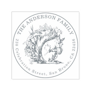 Carimbo Auto Entintado Nome do Esquilo desenhado manualmente e endereço d