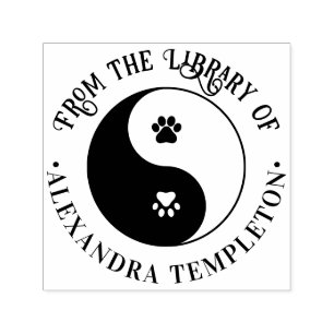 Carimbo Auto Entintado Nome do Livro Biblioteca Símbolo Yin Yang Cão Gato