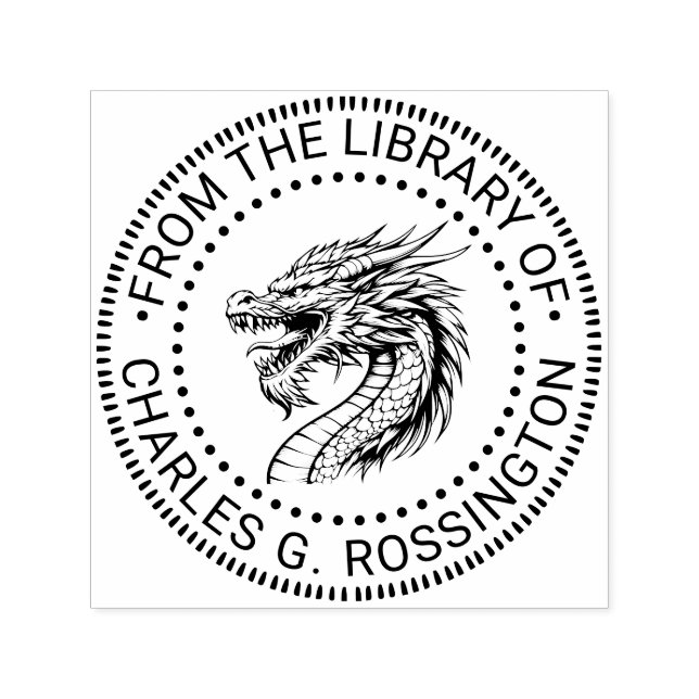 Carimbo Auto Entintado Nome do Livro da Biblioteca de Desenho do Dragão (Design)