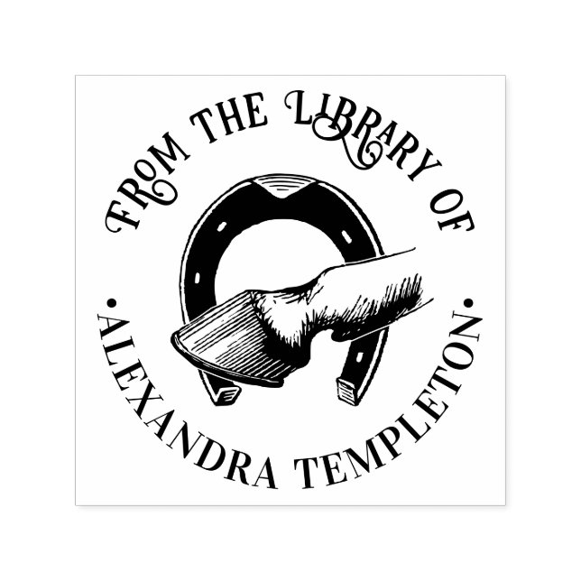 Carimbo Auto Entintado Nome do livro da Biblioteca de Ferradura de Casco  (Design)