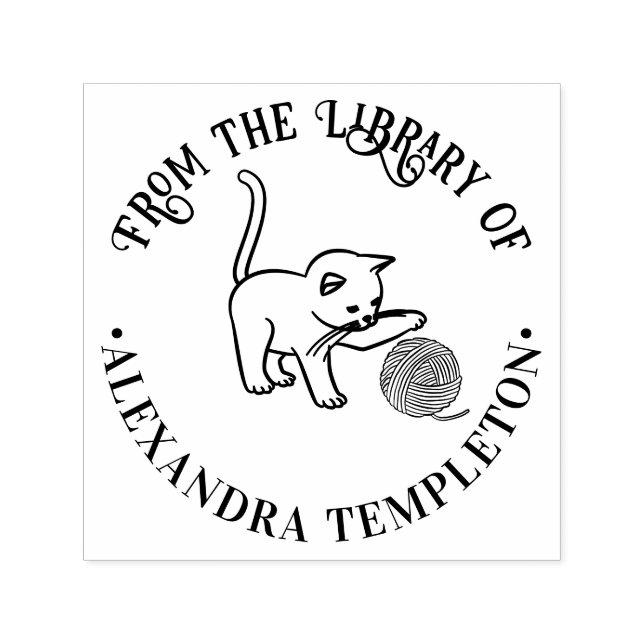 Carimbo Auto Entintado Nome do Livro da Biblioteca do Gatinho Brincando C (Design)