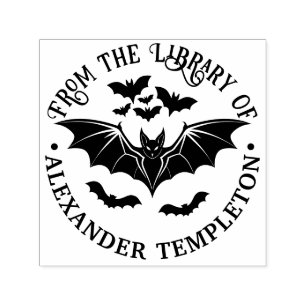Carimbo Auto Entintado Nome do Livro da Biblioteca do Spooky Flying Bats