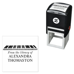 Carimbo Auto Entintado Nome do Livro da Biblioteca do Teclado de Piano An