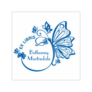 Carimbo Auto Entintado Nome do Livro da Biblioteca Pretty Butterfly Frame