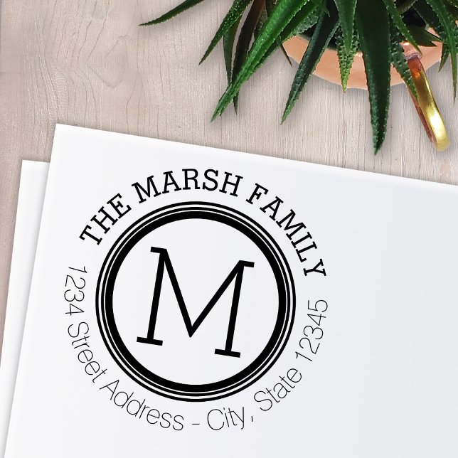 Carimbo Auto Entintado Nome do Monograma do toque Simples e Endereço de R (Criador carregado)