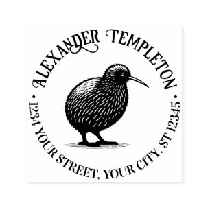 Carimbo Auto Entintado Nome do Pássaro Kiwi da Nova Zelândia Endereço de 