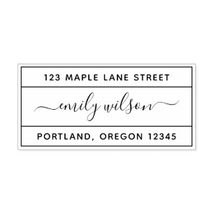 Carimbo Auto Entintado Nome do Script de Caligrafia com Bordas Endereço d