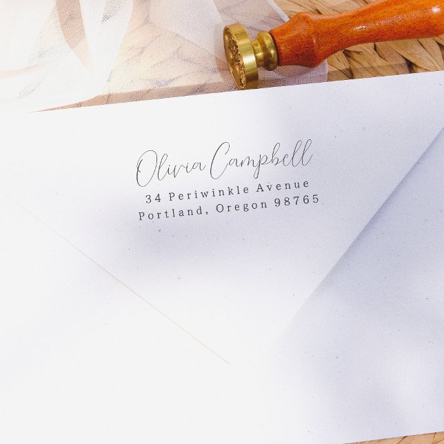 Carimbo Auto Entintado Nome do Script Elegante Moderno do Endereço de Ret (Rubber Stamp Mock-up)