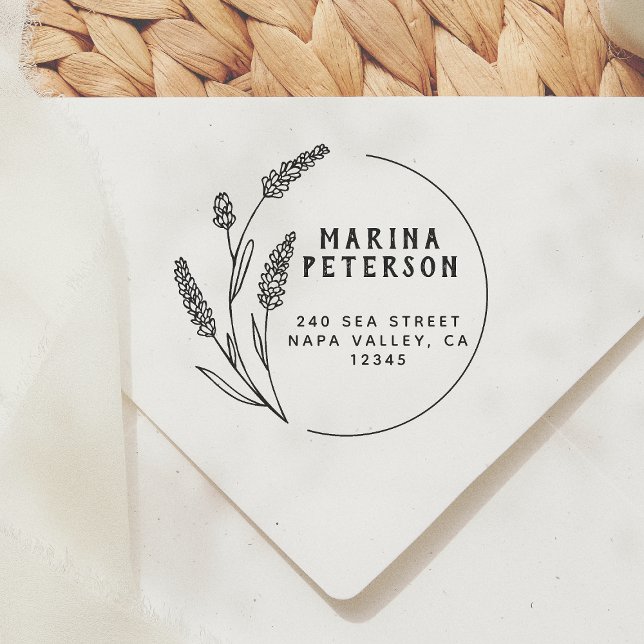 Carimbo Auto Entintado Nome do Sobrenome do Quadro Floral Moderno Endereç (Criador carregado)