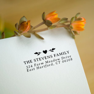 Carimbo Auto Entintado Nome e endereço do coração branco preto verde