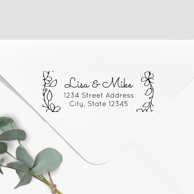 Carimbo Auto Entintado Nome Floral Desenhado Mão Endereço de Devolução de (Criador carregado)