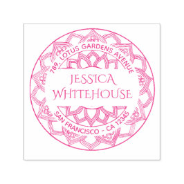 Carimbo Auto Entintado Nome Floral Lotus Mandala Endereço de devolução