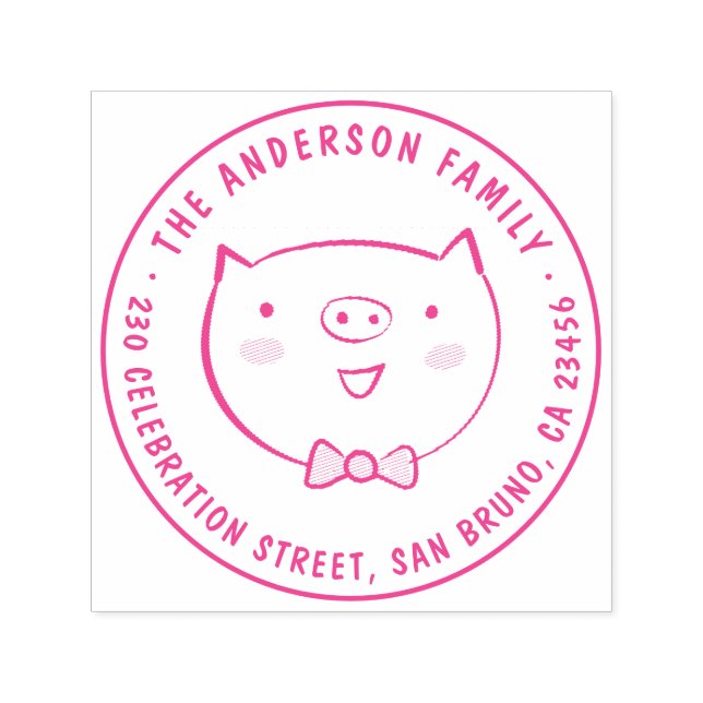 Carimbo Auto Entintado Nome Personalizado da Família do Porco Cujo Nome A (Design)