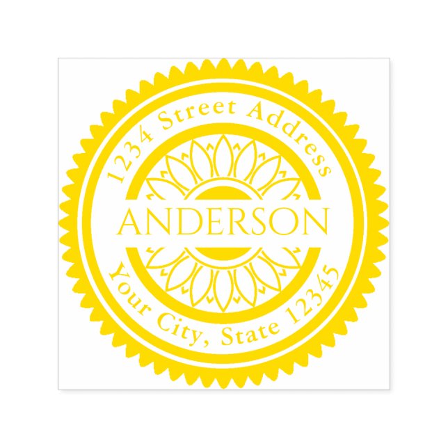 Carimbo Auto Entintado Nome Personalizado Endereço de devolução Sunflower (Design)