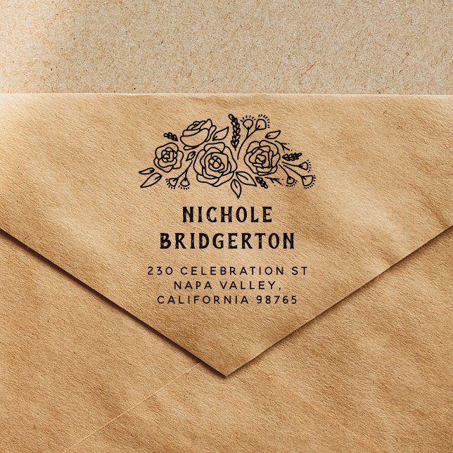 Carimbo Auto Entintado Nome Personalizado Endereço de Retorno Floral Rust (Rubber Stamp Mock-up)
