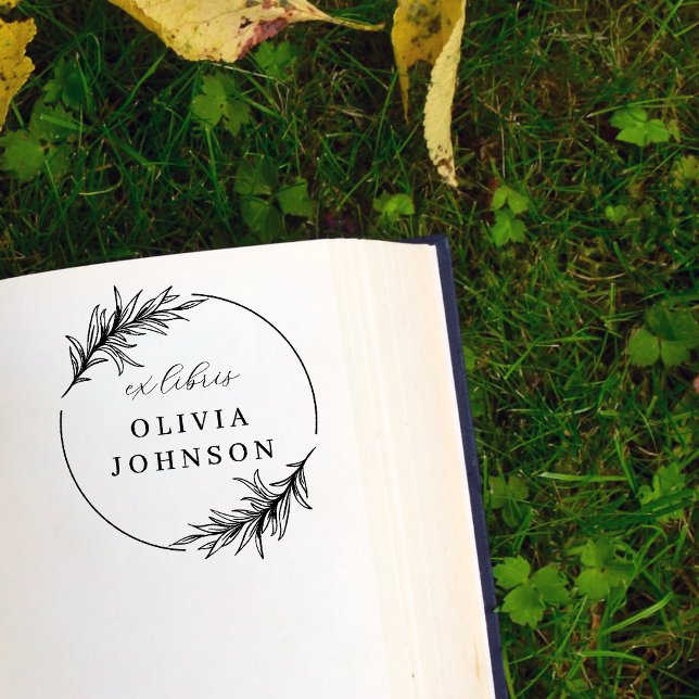 Carimbo Auto Entintado Nome Personalizado Ex Libris do Script de Folhas B (Criador carregado)