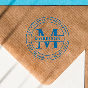 Carimbo Auto Entintado Nome simples da família Monograma e endereço de de