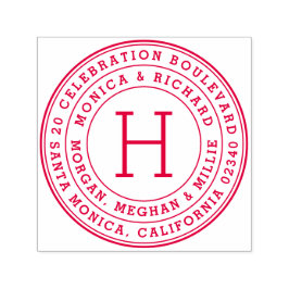 Carimbo Auto Entintado Nomes da família redonda em negrito e endereço de 