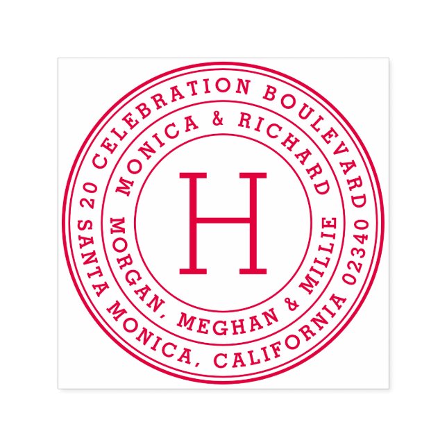 Carimbo Auto Entintado Nomes da família redonda em negrito e endereço de  (Design)