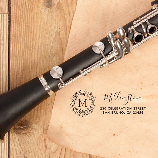 Carimbo Auto Entintado Notas Musicais Redondas Nome Script & Endereço de  (Criador carregado)