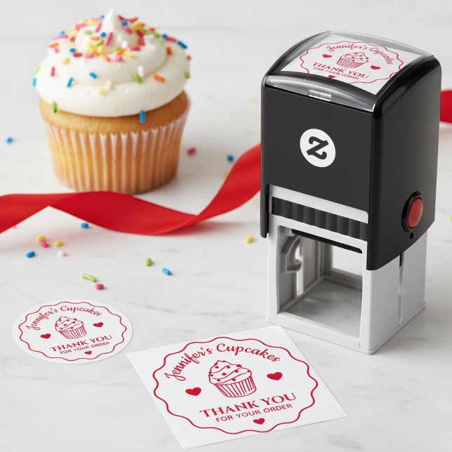 Carimbo Auto Entintado Obrigado Pelo Seu Cartaz De Cupcake Da Pasta (Thank you for your order self inking stamp 🧁)