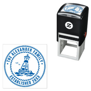 Carimbo Auto Entintado Ocean Buoy Gulls Nome Família Data Estd Rope Quadr