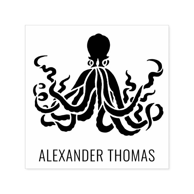 Carimbo Auto Entintado Octopus Silhouette Sea Life Name (Design)