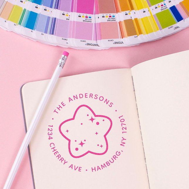 Carimbo Auto Entintado Olá Bebê Estrela Endereço de Devolução Personaliza (Criador carregado)