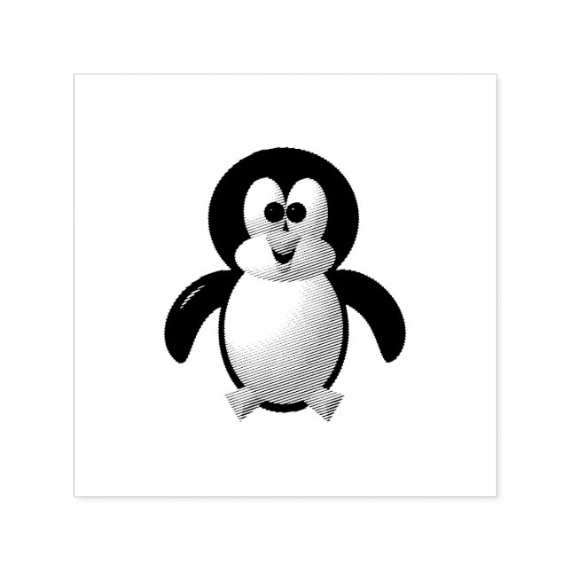 Carimbo Auto Entintado Olhar fofo de pinguim animado em 3-D (Design)