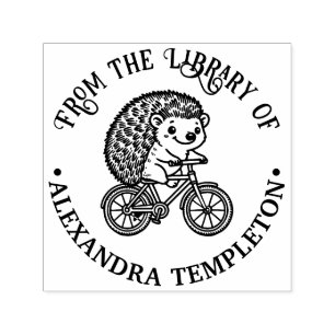 Carimbo Auto Entintado Ouriço Fofo de Bicicleta Nome do Livro da Bibliote