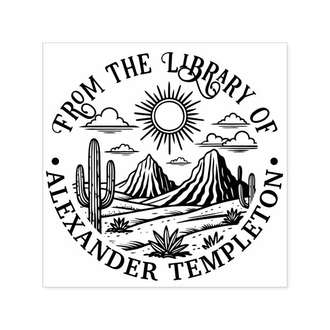 Carimbo Auto Entintado Paisagem de Cacto do Deserto #2 Nome do Livro da B (Design)