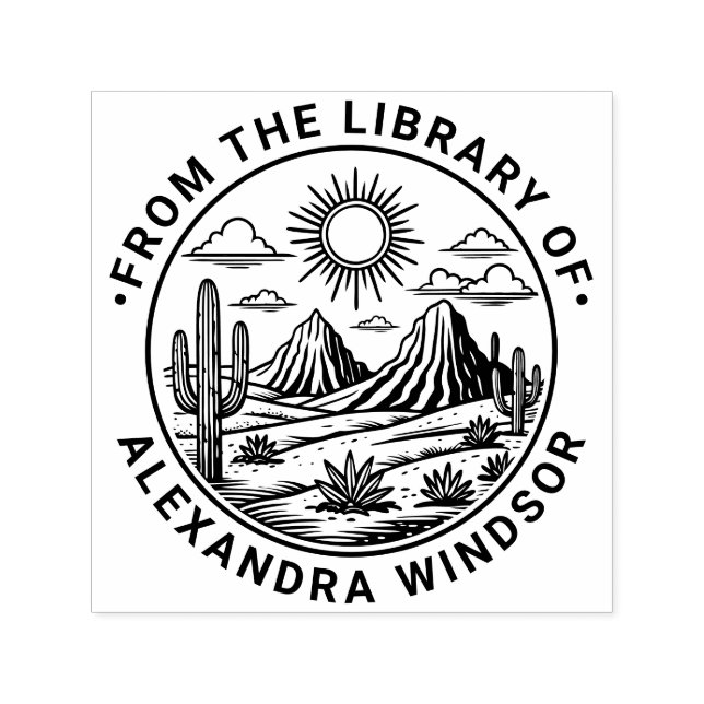 Carimbo Auto Entintado Paisagem de Cacto do Deserto #2 Nome do Livro da B (Design)