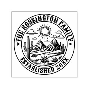 Carimbo Auto Entintado Paisagem de Cacto do Deserto #2S Sobrenome Data Es