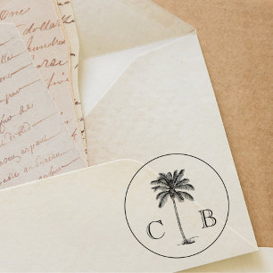 Carimbo Auto Entintado Palmas tropicais clássicas elegantes monogramas de