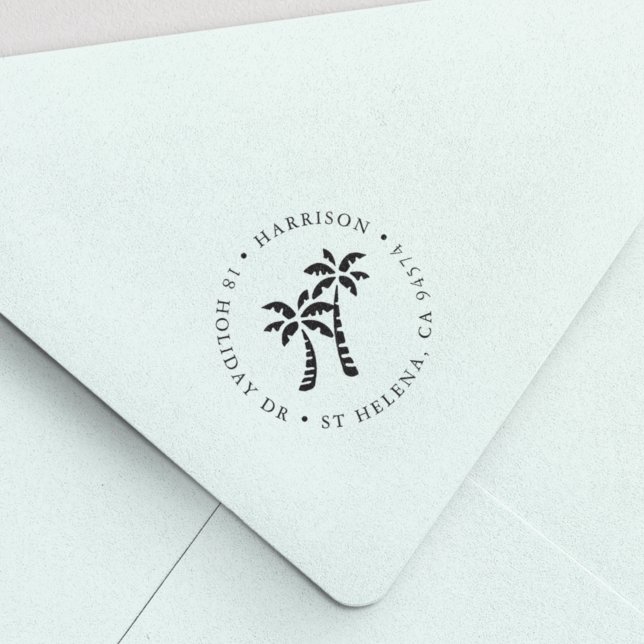 Carimbo Auto Entintado Palmas Tropicais | Endereço para devolução redonda (Criador carregado)