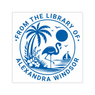 Carimbo Auto Entintado Palmeira de Flamingo Vela Nome do Livro da Bibliot