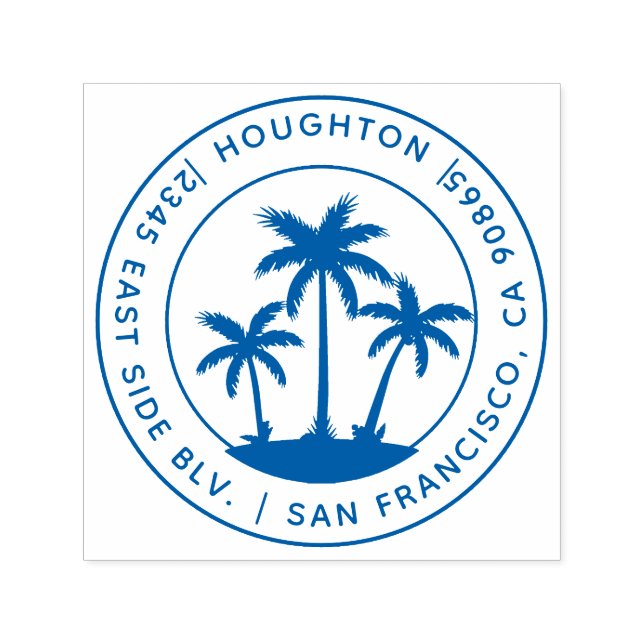 Carimbo Auto Entintado Palmeiras Tropicais, Arredondar Endereço de Retorn (Design)