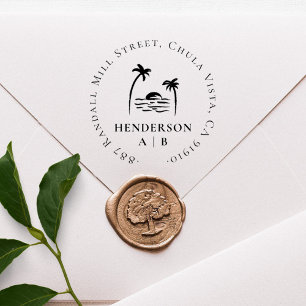 Carimbo Auto Entintado Palmeiras Tropicais Endereço de Devolução de Casam