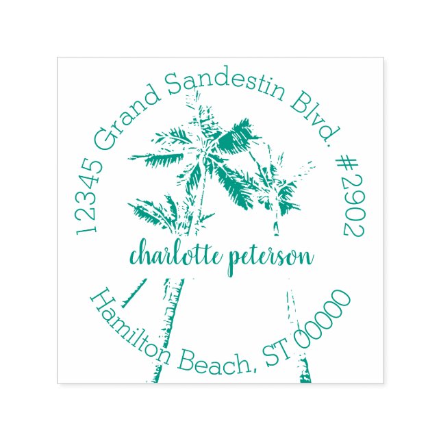 Carimbo Auto Entintado Palmeiras Tropicais Morada de Devolução Letretada (Design)