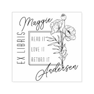 Carimbo Auto Entintado Papoulas Chic   Ex Libris Personalizado com Nome P