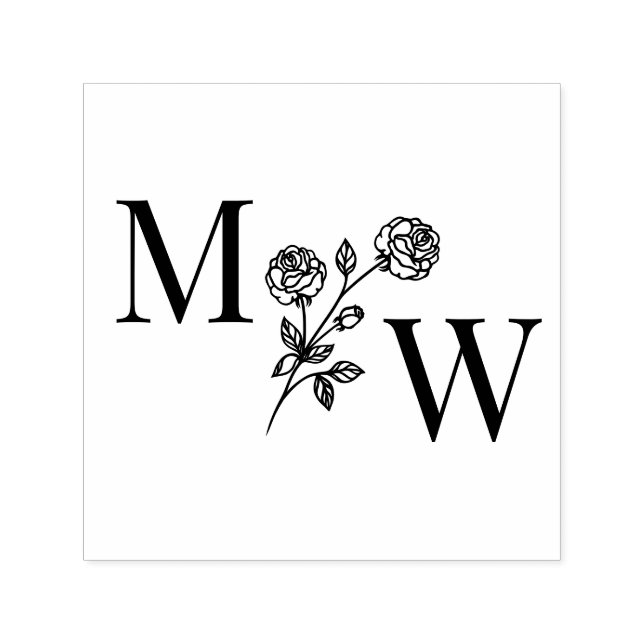 Carimbo Auto Entintado Par de Rosas de Haste Longa com Monograma Inicial  (Design)